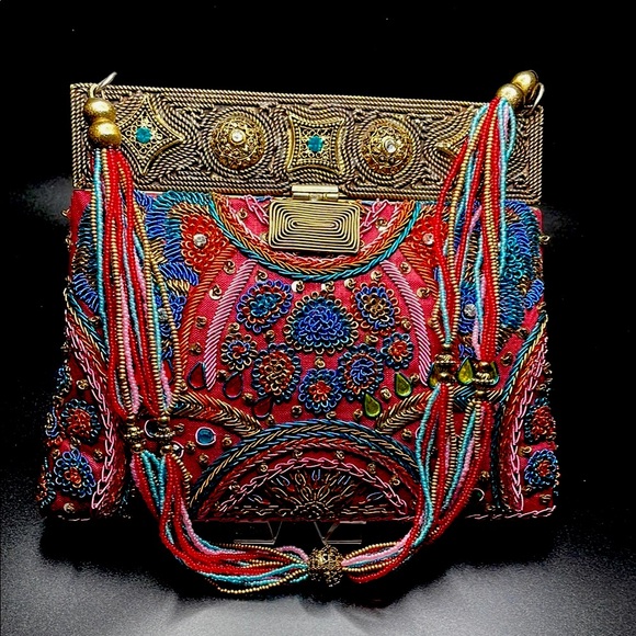 MEERA MAHADEVIA~SPECIAL EVENT BAG~MULTI COLORED~HAND EMBROIDERED ON SILK